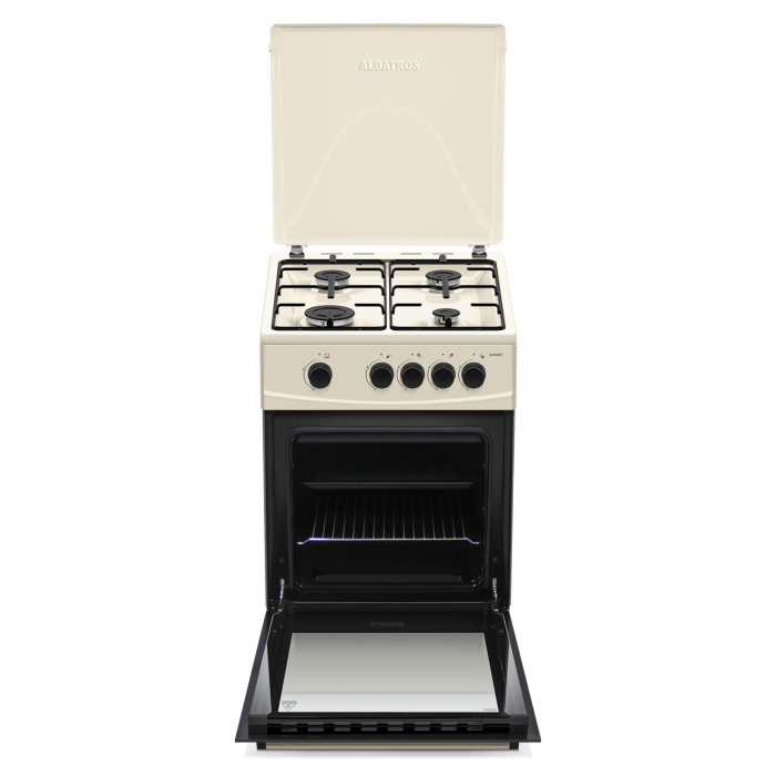 Aragaz cu cuptor pe gaz, 4 arzatoare, 50 x 50 cm, 2 in 1, Gpl + GN, cuptor 52 L, Beige, ALBATROS [3]
