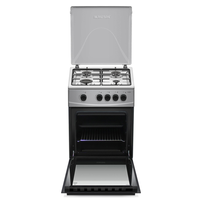 Aragaz cu cuptor pe gaz, 4 arzatoare, 50 x 50 cm, 2 in 1, Gpl + GN, cuptor 52 L, Inox, ALBATROS [3]