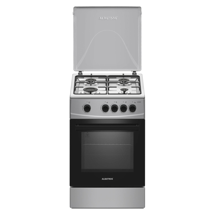 Aragaz cu cuptor pe gaz, 4 arzatoare, 50 x 50 cm, 2 in 1, Gpl + GN, cuptor 52 L, Inox, ALBATROS [1]
