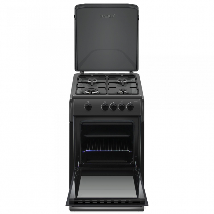 Aragaz cu cuptor pe gaz, 4 arzatoare, 50 x 60 cm, 2 in 1 Gpl/Gaz natural, Antracit, Samus [2]