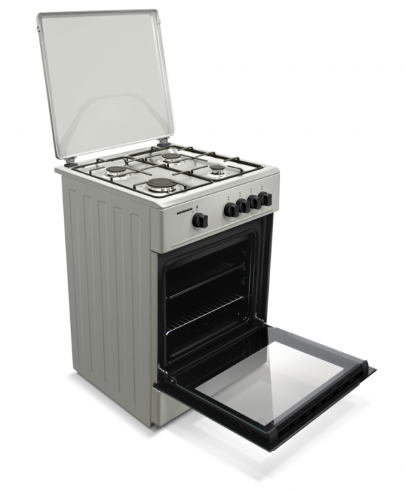 Aragaz cu cuptor pe gaz, 4 arzatoare, 60 x 60 cm, aprindere electrica, duze GPL, siguranta plita si cuptor, Argintiu, HEINNER [3]