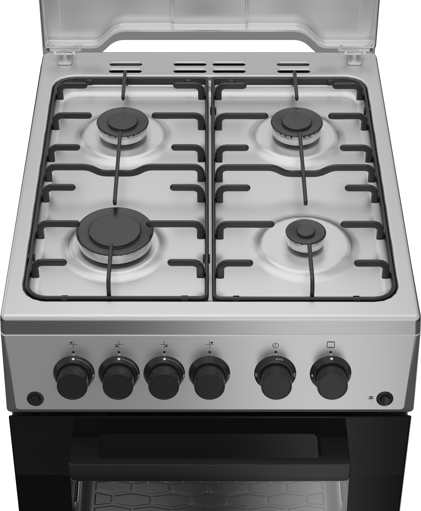 Aragaz cu cuptor pe gaz, 4 arzatoare. aprindere electrica, 50 x 60 cm, cuptor 55 L, lumina, inox, BEKO [6]