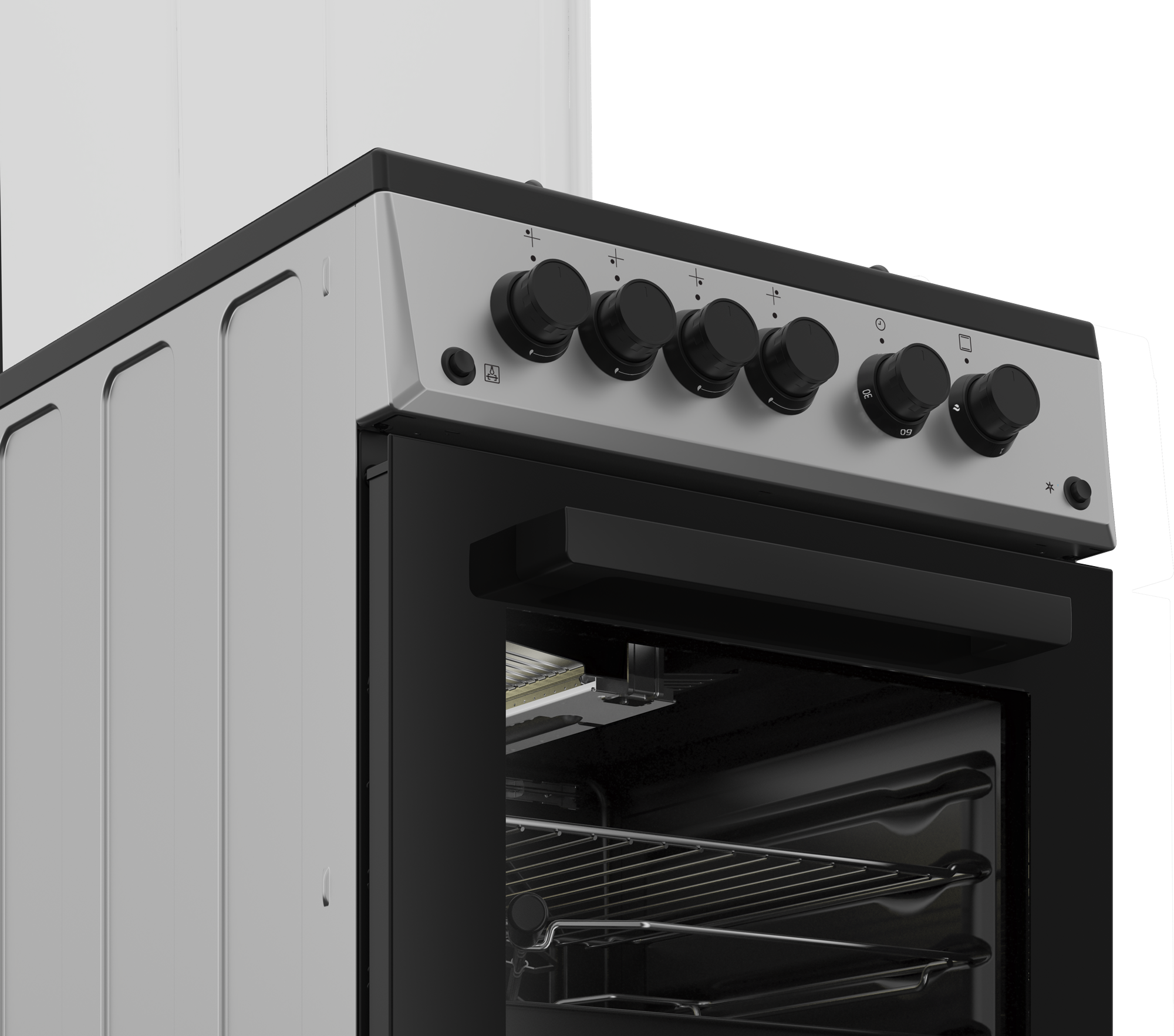 Aragaz cu cuptor pe gaz, 4 arzatoare. aprindere electrica, 50 x 60 cm, cuptor 55 L, lumina, inox, BEKO [3]