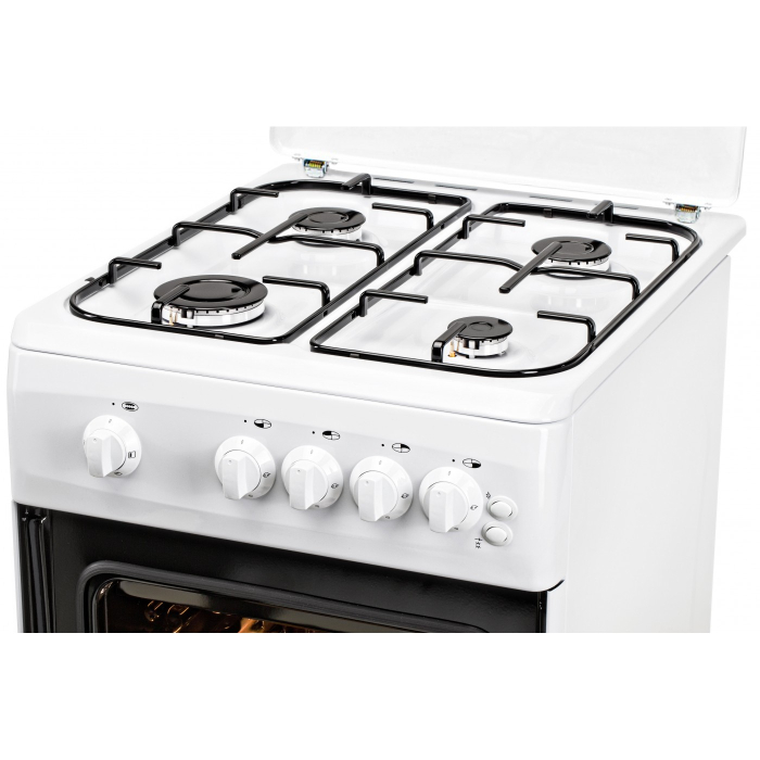 Aragaz cu cuptor pe gaz, 4 arzatoare, aprindere electrica, lumina cuptor, rotisor, grill, siguranta, 50 x 60 cm, Alb, LDK [4]