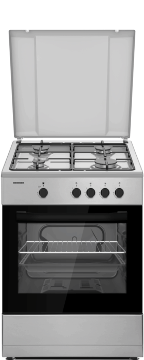Aragaz cu cuptor pe gaz, 4 arzatoare, aprindere electrica plita si cuptor, 60 x 60 cm, Inox, HEINNER [1]