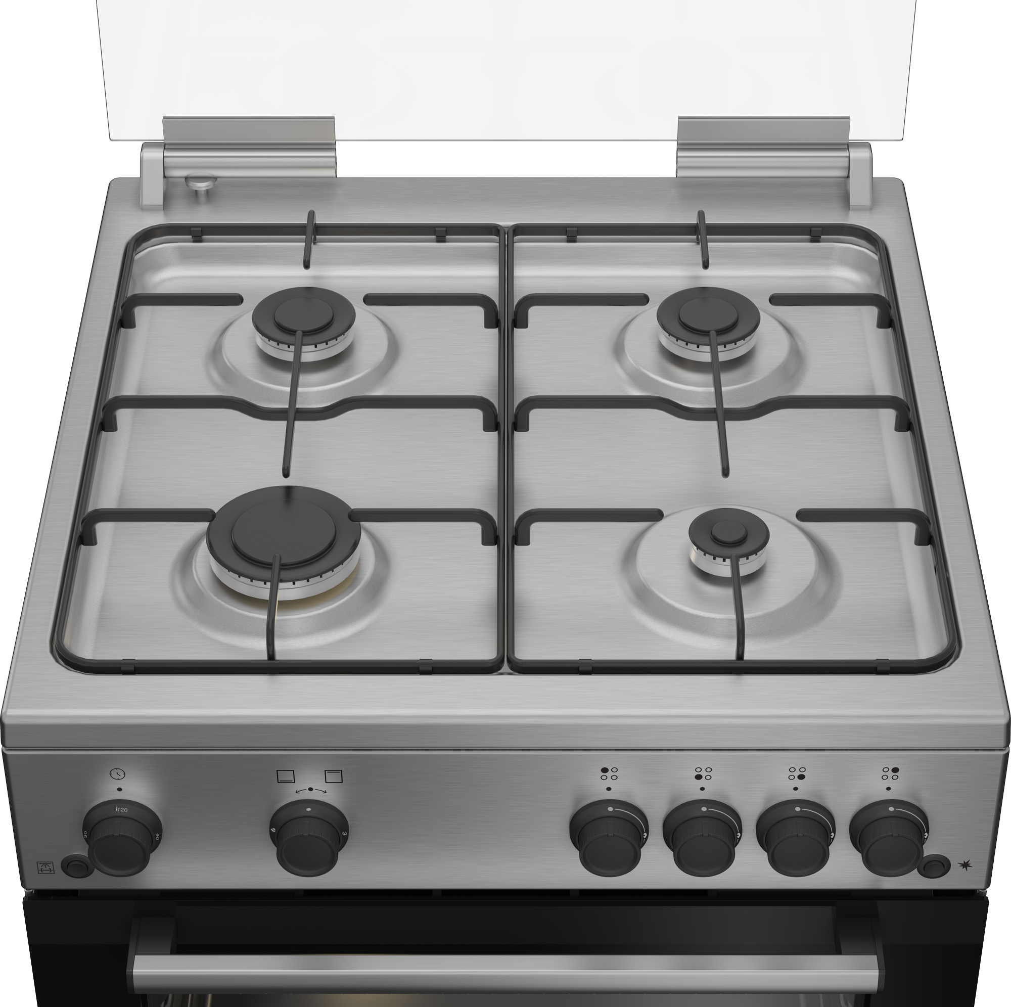 Aragaz cu cuptor pe gaz, 4 arzatoare, aprindere electrica, rotisor, grill, timer, 60 cm, Inox, BEKO [3]