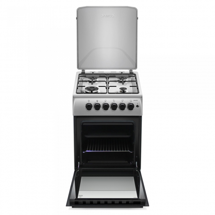 Aragaz cu cuptor pe gaz, 4 arzatoare, aprindere electrica, timer, Gpl/Gaz natural, Inox, Samus [2]