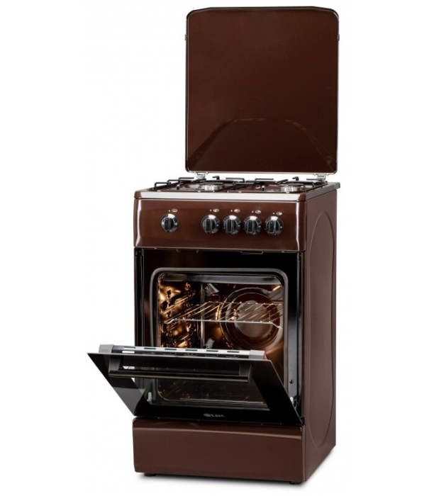 Aragaz cu cuptor pe gaz, 4 arzatoare, capac metalic, 50 x 60 cm, 2 in 1, GPL+GN, Maro inchis, LDK [5]