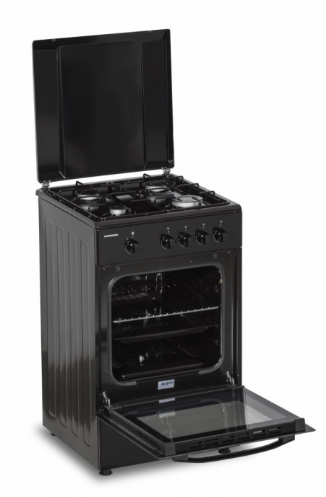 Aragaz cu cuptor pe gaz, 4 arzatoare, email, 50 x 50 cm, duze GPL, negru, Heinner [3]