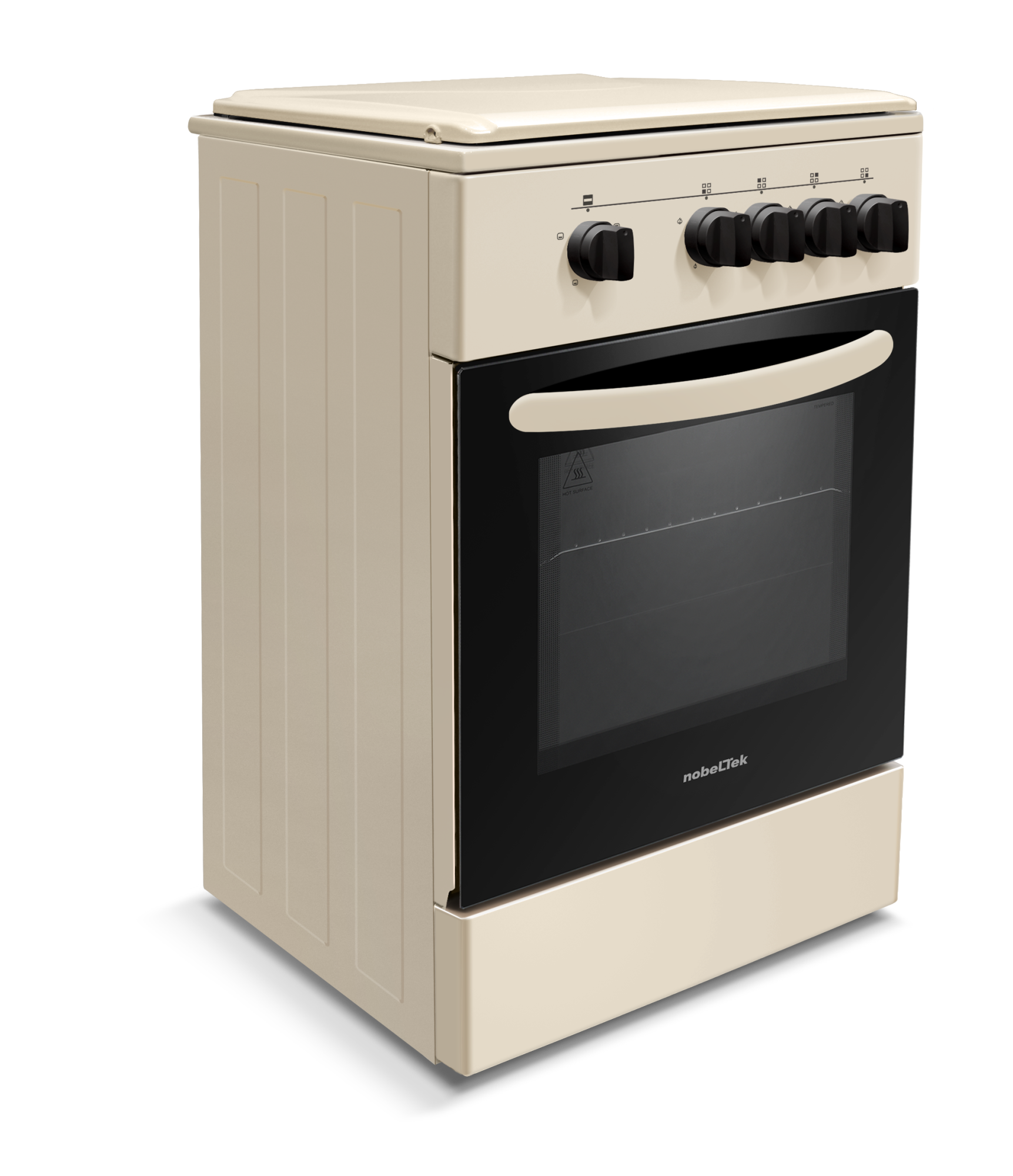 Aragaz cu cuptor pe gaz, 4 arzatoare, GPL, 50 x 55 cm, siguranta gaz, capac metalic, email, Bej, NOBELTEK [3]