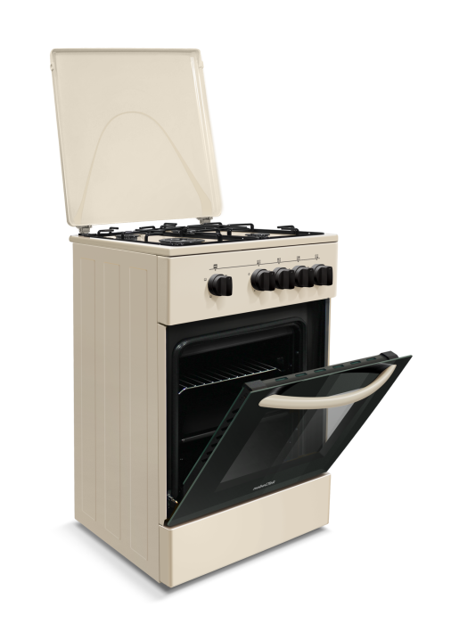 Aragaz cu cuptor pe gaz, 4 arzatoare, GPL, 50 x 55 cm, siguranta gaz, capac metalic, email, Bej, NOBELTEK [4]