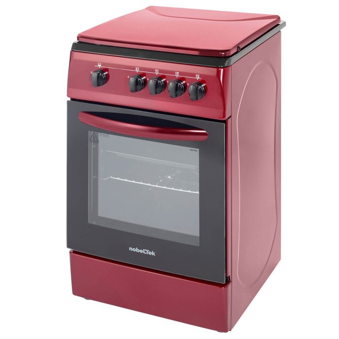 Aragaz cu cuptor pe gaz, 4 arzatoare, GPL, 50 x 60 cm, capac metalic, email, Bordeaux, NOBELTEK [4]
