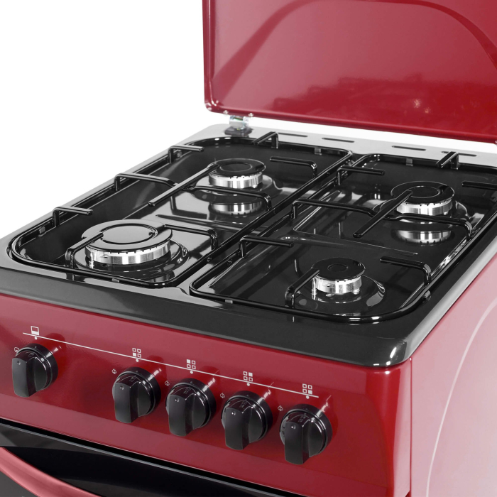 Aragaz cu cuptor pe gaz, 4 arzatoare, GPL, 50 x 60 cm, capac metalic, email, Bordeaux, NOBELTEK [5]