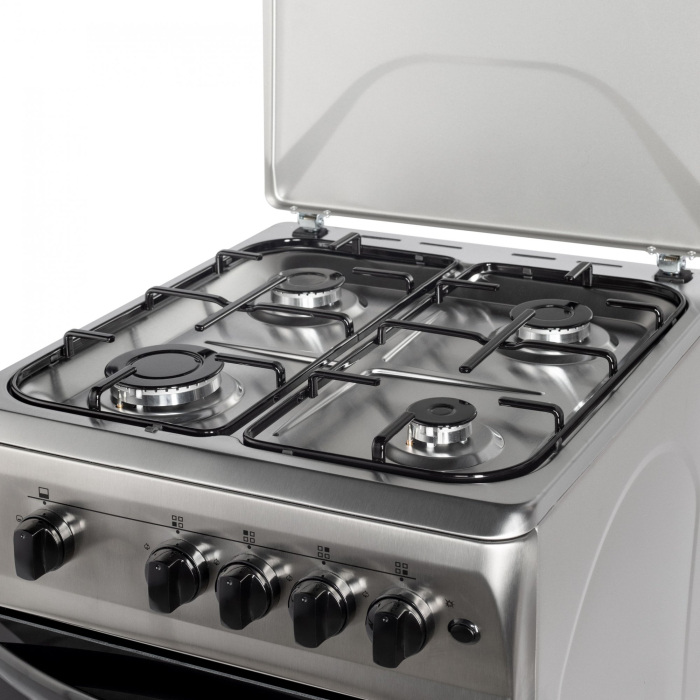 Aragaz cu cuptor pe gaz, 4 arzatoare, GPL, 50 x 60 cm, siguranta gaz, aprindere electrica, capac metalic, Inox, NOBELTEK [5]