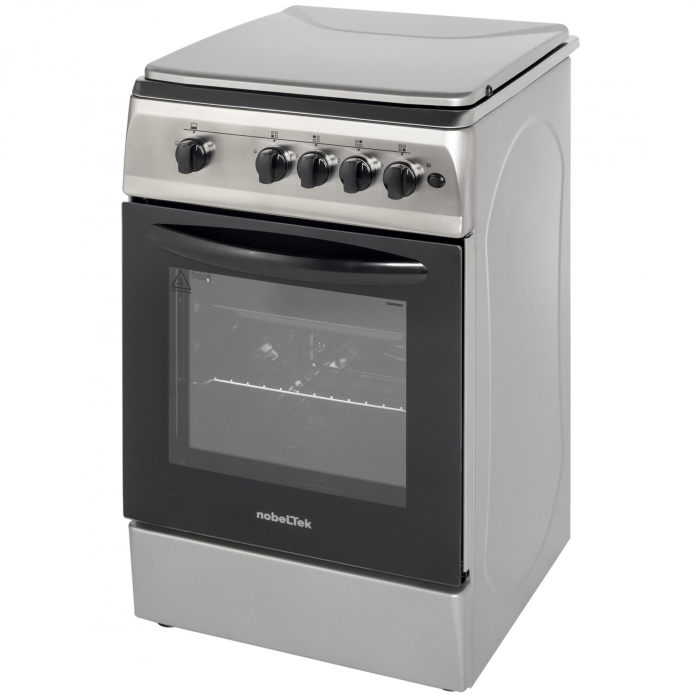 Aragaz cu cuptor pe gaz, 4 arzatoare, GPL, 50 x 60 cm, siguranta gaz, aprindere electrica, capac metalic, Inox, NOBELTEK [4]