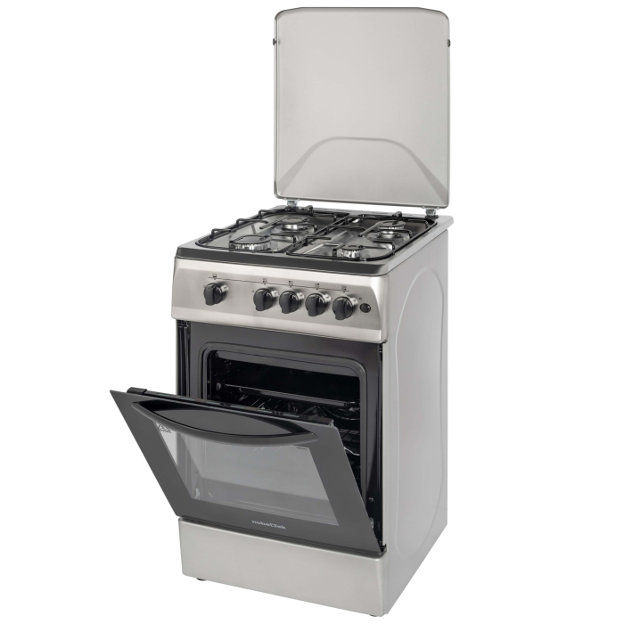 Aragaz cu cuptor pe gaz, 4 arzatoare, GPL, 50 x 60 cm, siguranta gaz, aprindere electrica, capac metalic, Inox, NOBELTEK [3]