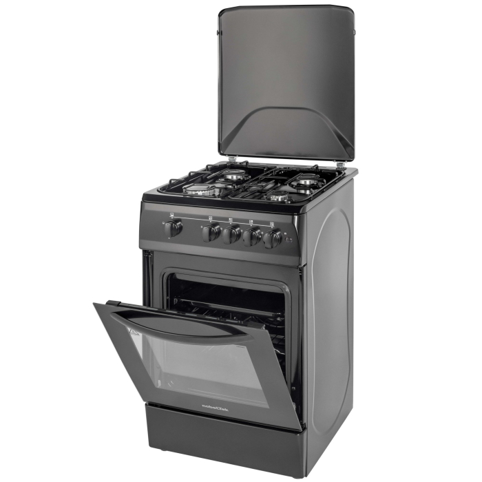 Aragaz cu cuptor pe gaz, 4 arzatoare, GPL, 50 x 60 cm, siguranta gaz, aprindere electrica, capac metalic, Negru, NOBELTEK [3]