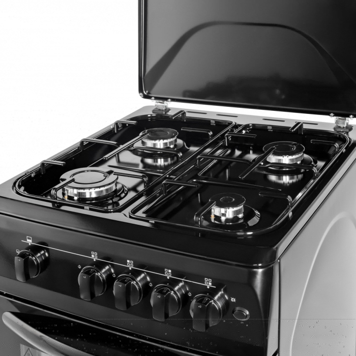 Aragaz cu cuptor pe gaz, 4 arzatoare, GPL, 50 x 60 cm, siguranta gaz, aprindere electrica, capac metalic, Negru, NOBELTEK [5]