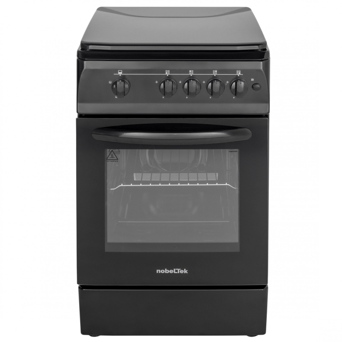 Aragaz cu cuptor pe gaz, 4 arzatoare, GPL, 50 x 60 cm, siguranta gaz, aprindere electrica, capac metalic, Negru, NOBELTEK [2]