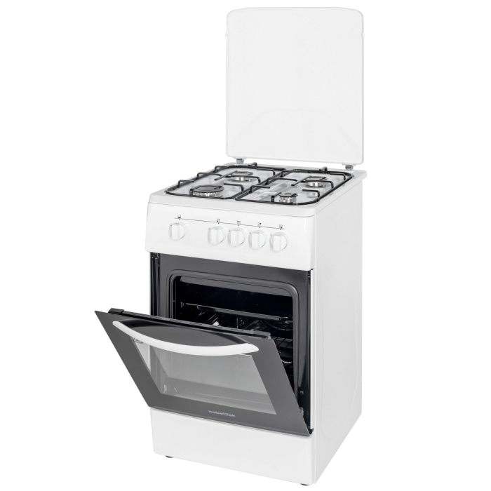 Aragaz cu cuptor pe gaz, 4 arzatoare, GPL, 50 x 60 cm, siguranta gaz, capac metalic, email, Alb, NOBELTEK [3]