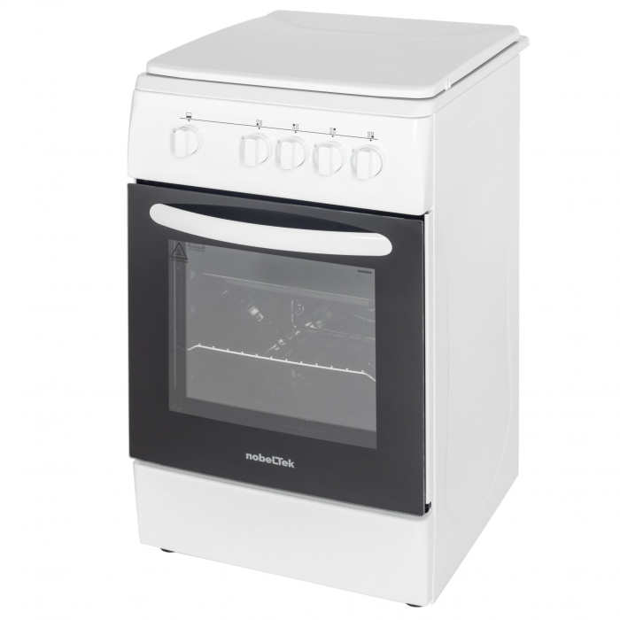 Aragaz cu cuptor pe gaz, 4 arzatoare, GPL, 50 x 60 cm, siguranta gaz, capac metalic, email, Alb, NOBELTEK [4]