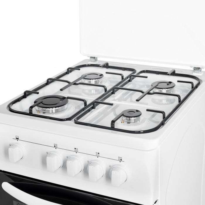 Aragaz cu cuptor pe gaz, 4 arzatoare, GPL, 50 x 60 cm, siguranta gaz, capac metalic, email, Alb, NOBELTEK [5]