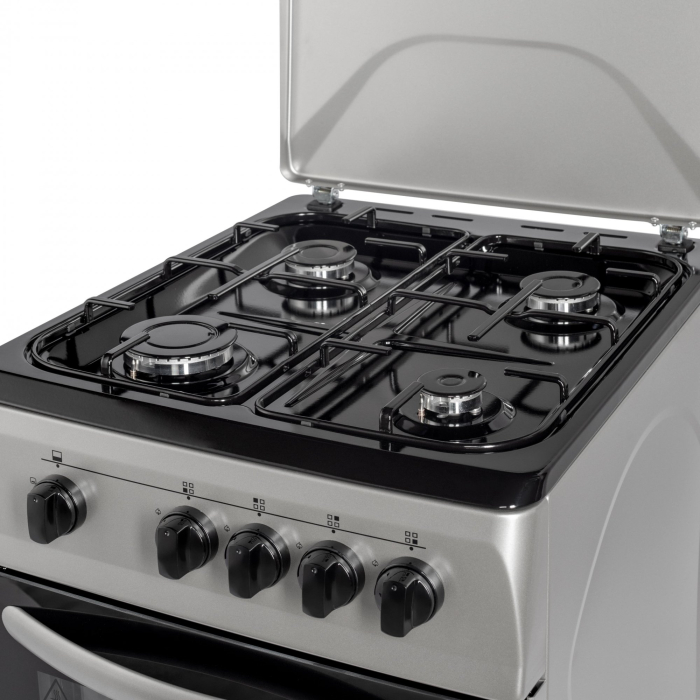 Aragaz cu cuptor pe gaz, 4 arzatoare, GPL, 50 x 60 cm, siguranta gaz, capac metalic, email, Argintiu, NOBELTEK [5]