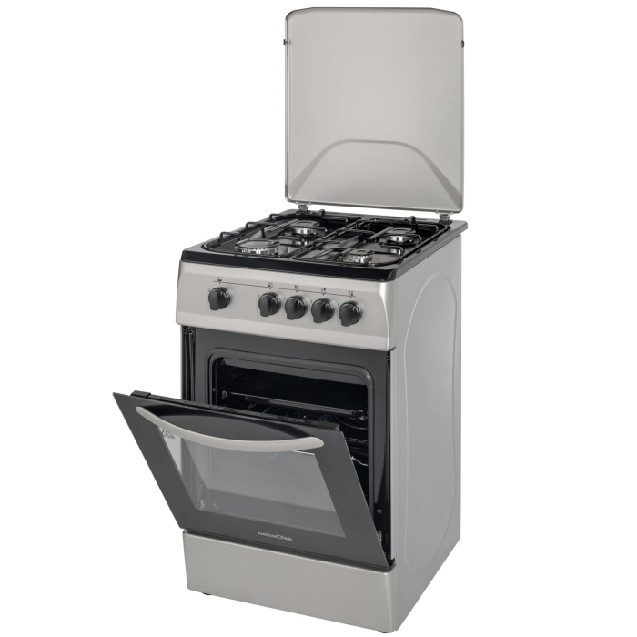 Aragaz cu cuptor pe gaz, 4 arzatoare, GPL, 50 x 60 cm, siguranta gaz, capac metalic, email, Argintiu, NOBELTEK [3]