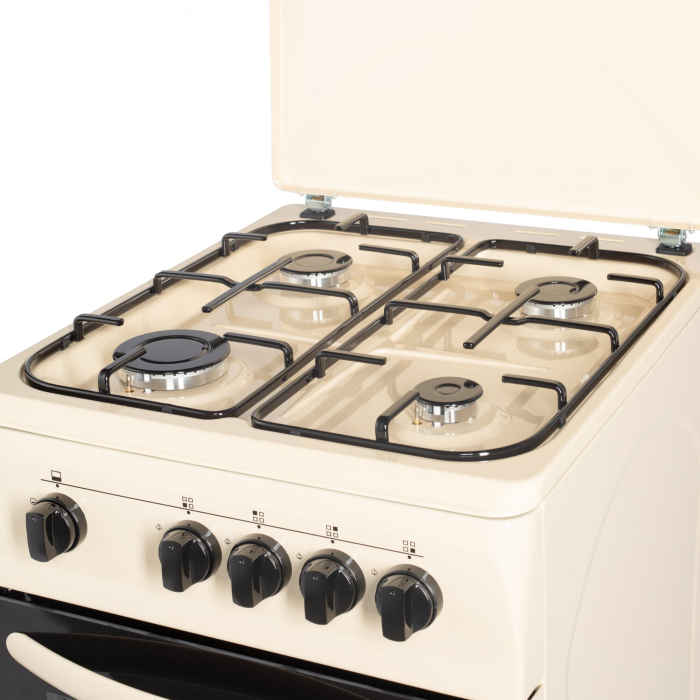 Aragaz cu cuptor pe gaz, 4 arzatoare, GPL, 50 x 60 cm, siguranta gaz, capac metalic, email, Bej, NOBELTEK [5]