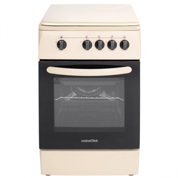 Aragaz cu cuptor pe gaz, 4 arzatoare, GPL, 50 x 60 cm, siguranta gaz, capac metalic, email, Bej, NOBELTEK [2]