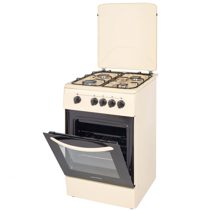 Aragaz cu cuptor pe gaz, 4 arzatoare, GPL, 50 x 60 cm, siguranta gaz, capac metalic, email, Bej, NOBELTEK [3]