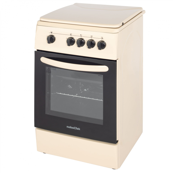 Aragaz cu cuptor pe gaz, 4 arzatoare, GPL, 50 x 60 cm, siguranta gaz, capac metalic, email, Bej, NOBELTEK [4]
