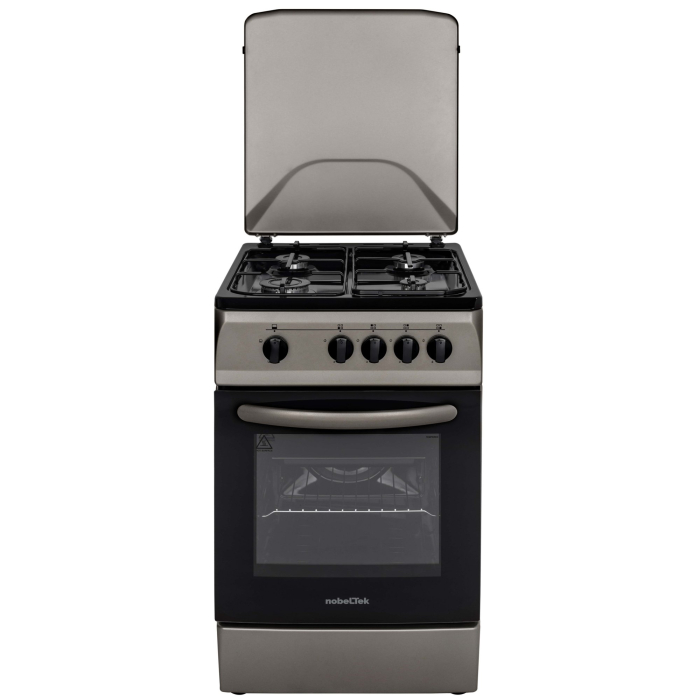 Aragaz cu cuptor pe gaz, 4 arzatoare, GPL, 50 x 60 cm, siguranta gaz, capac metalic, email, Gri arsenic, NOBELTEK [5]