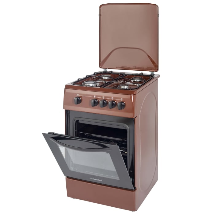 Aragaz cu cuptor pe gaz, 4 arzatoare, GPL, 50 x 60 cm, siguranta gaz, capac metalic, email, Maro, NOBELTEK [3]