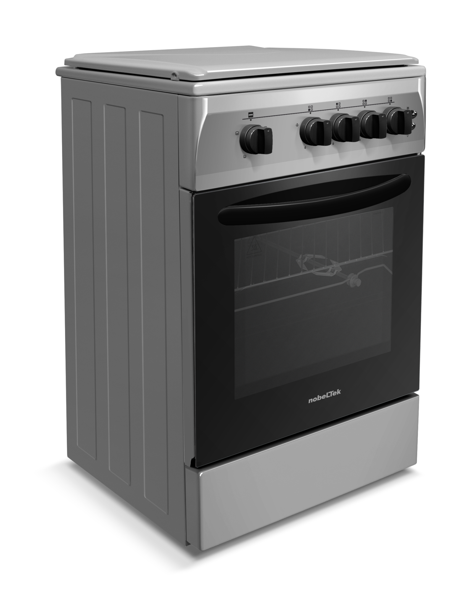 Aragaz cu cuptor pe gaz, 4 arzatoare, GPL, 50 x 60 cm, siguranta gaz, capac metalic, rotisor, grill, Argintiu, NOBELTEK [4]