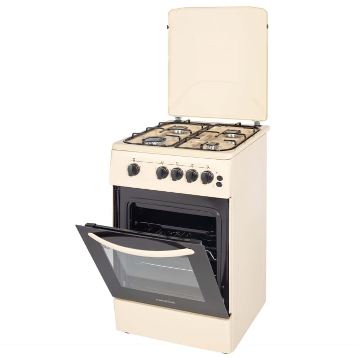Aragaz cu cuptor pe gaz, 4 arzatoare, GPL, 50 x 60 cm, siguranta gaz, capac metalic, rotisor, grill, Bej, NOBELTEK [3]