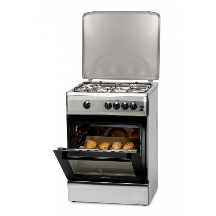 Aragaz cu cuptor pe gaz, 4 arzatoare, GPL + GN, aprindere electrica, lumina cuptor, rotisor, grill, siguranta, 60 x 60 cm, Inox, LDK [3]