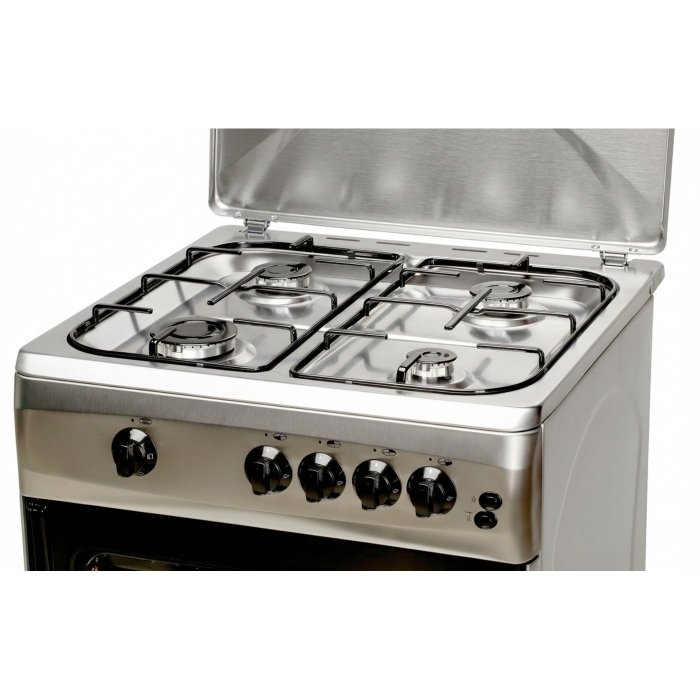 Aragaz cu cuptor pe gaz, 4 arzatoare, GPL + GN, aprindere electrica, lumina cuptor, rotisor, grill, siguranta, 60 x 60 cm, Inox, LDK [4]