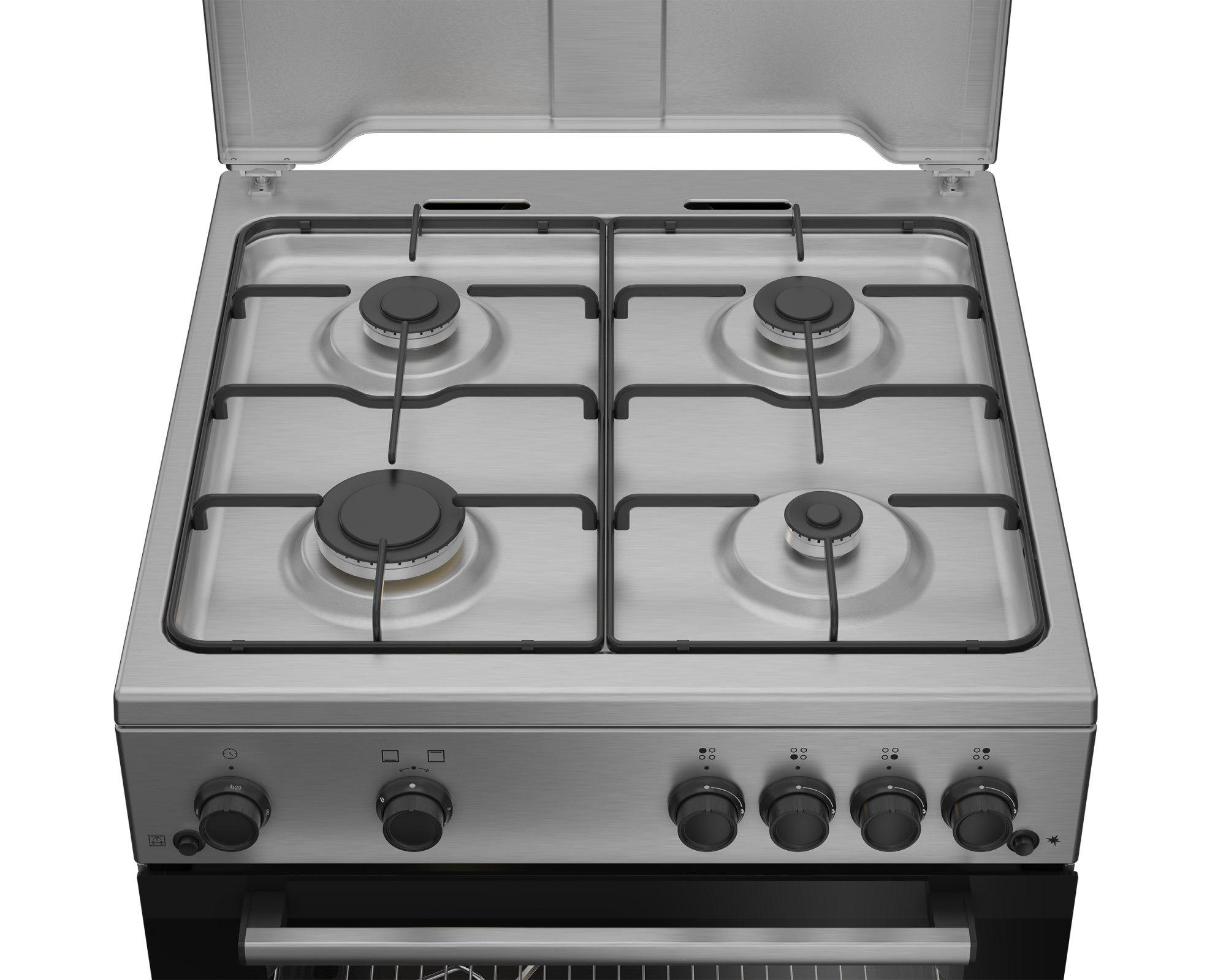 Aragaz cu cuptor pe gaz, 4 arzatoare, grill, 60 cm, rotisor, aprindere electrica plita si cuptor, Inox, BEKO [4]