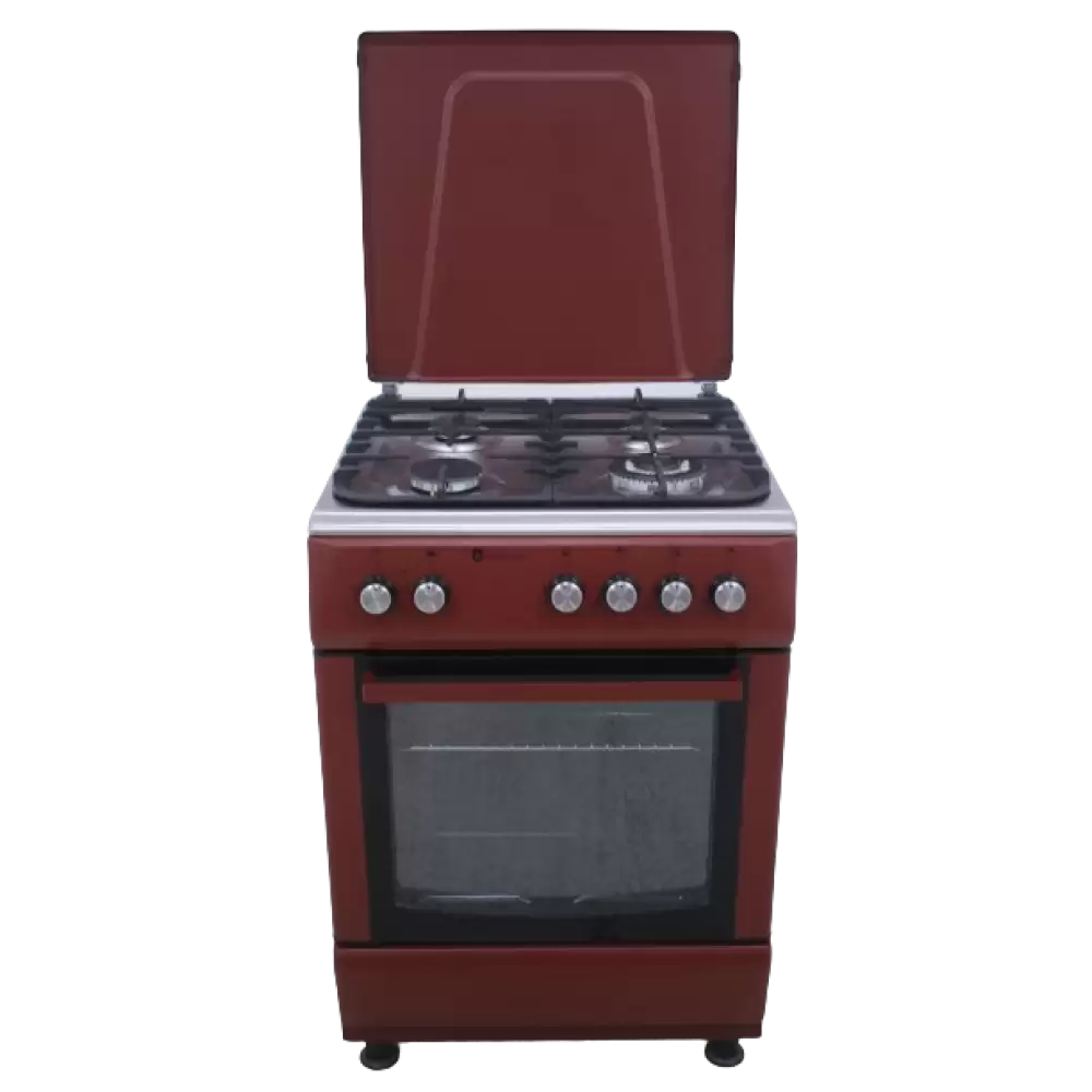 Aragaz cu cuptor pe gaz, 4 arzatoare, grill electric, gratare fonta, plita inox, aprindere electrica, valve siguranta, 60 x 60 cm, rosu Burgundy + Inox, Studio Casa Peony [1]