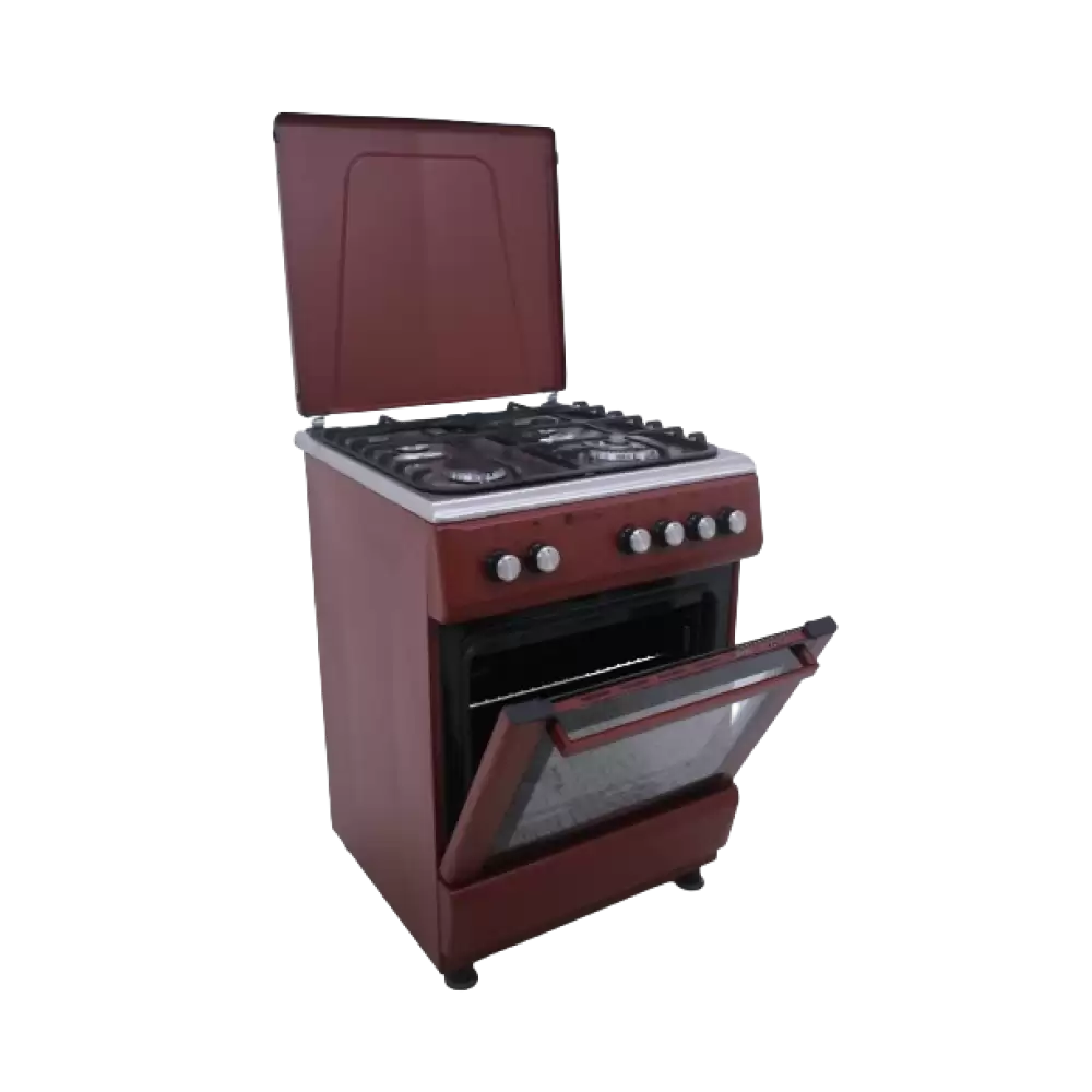 Aragaz cu cuptor pe gaz, 4 arzatoare, grill electric, gratare fonta, plita inox, aprindere electrica, valve siguranta, 60 x 60 cm, rosu Burgundy + Inox, Studio Casa Peony [5]