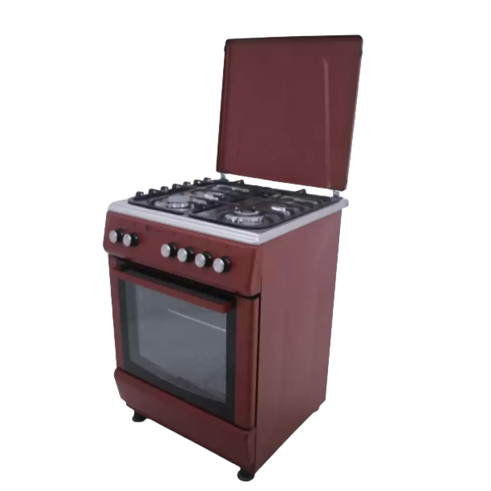 Aragaz cu cuptor pe gaz, 4 arzatoare, grill electric, gratare fonta, plita inox, aprindere electrica, valve siguranta, 60 x 60 cm, rosu Burgundy + Inox, Studio Casa Peony [4]