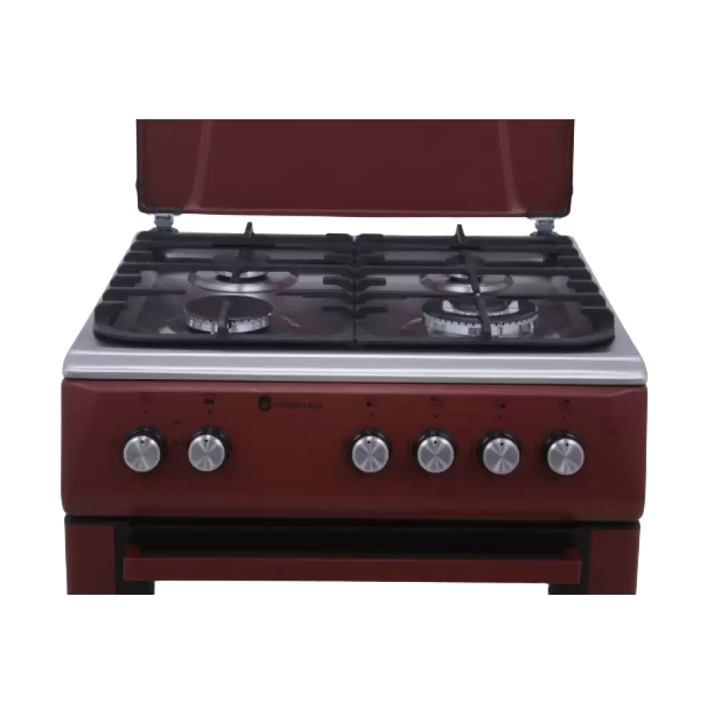 Aragaz cu cuptor pe gaz, 4 arzatoare, grill electric, gratare fonta, plita inox, aprindere electrica, valve siguranta, 60 x 60 cm, rosu Burgundy + Inox, Studio Casa Peony [2]
