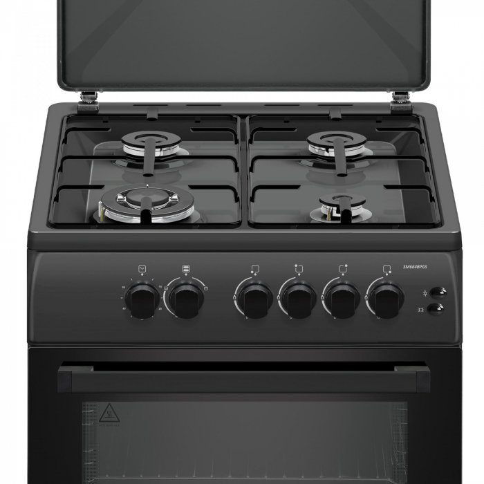 Aragaz cu cuptor pe gaz, 4 arzatoare, timer, 60 x 60 cm, aprindere electrica, grill pe gaz, Antracit, Samus [3]