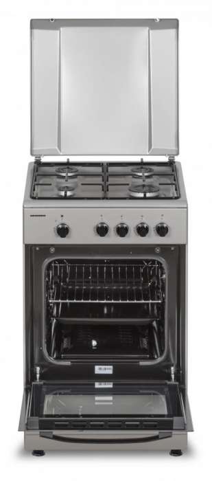 Aragaz cu cuptor pe gaz, 4 ochiuri, 50cm, duze GPL incluse, argintiu, Heinner [2]