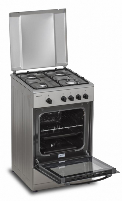 Aragaz cu cuptor pe gaz, 4 ochiuri, 50cm, duze GPL incluse, argintiu, Heinner [4]
