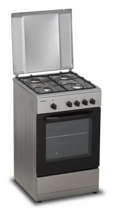 Aragaz cu cuptor pe gaz, 4 ochiuri, 50cm, duze GPL incluse, argintiu, Heinner [3]