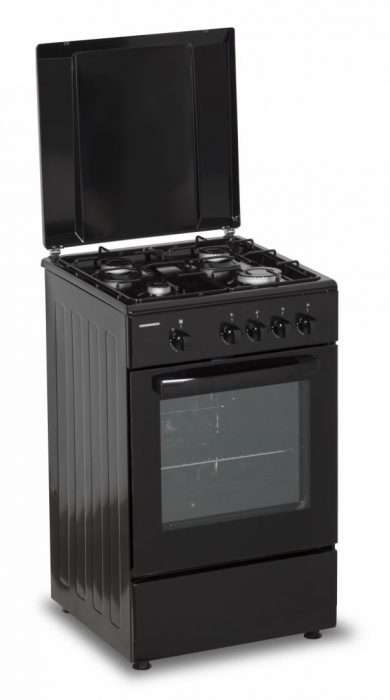 Aragaz cu cuptor pe gaz, 4 ochiuri, 50cm, duze GPL incluse, negru, Heinner [4]