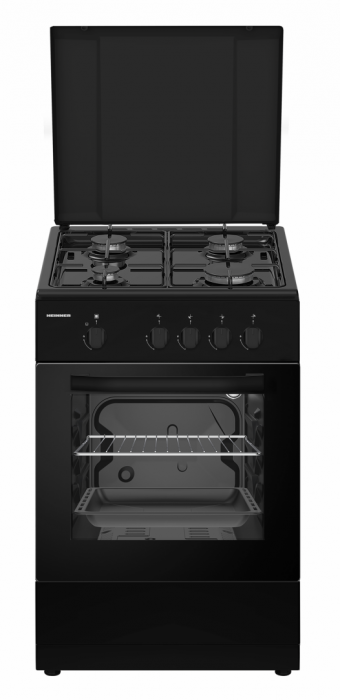 Aragaz cu cuptor pe gaz, 4 ochiuri, 50cm, duze GPL incluse, negru, Heinner [1]