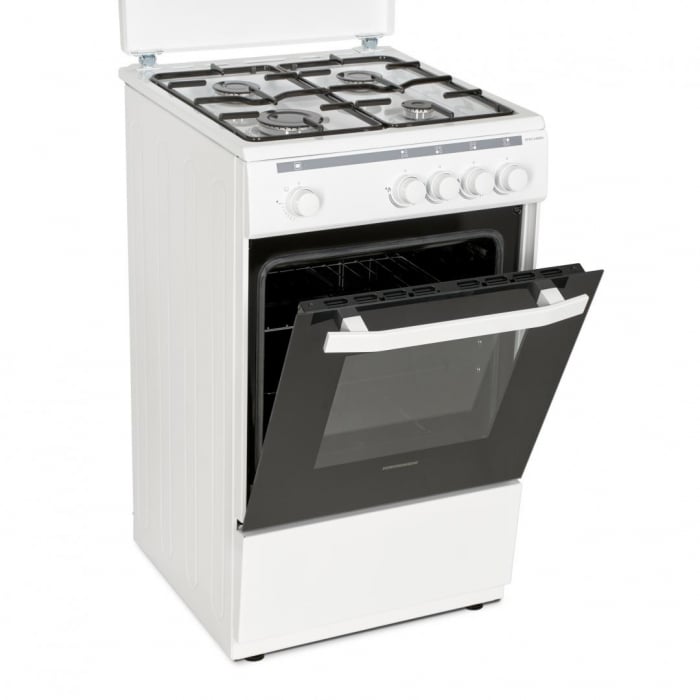 Aragaz cu cuptor pe gaz, 4 ochiuri, 50cm, duze GPL incluse, siguranta flacara, alb, Heinner [2]